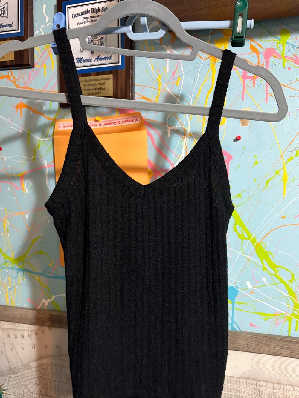 Black Ribbed V-Neck Tank